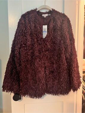 NWT!! Calvin Klein Deep Wine Shag Faux-Fur Teddy Jacket